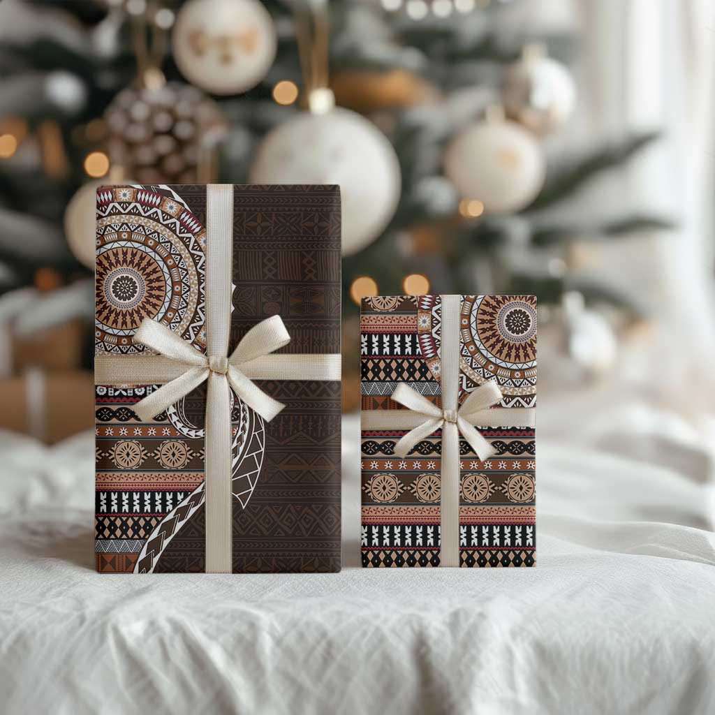 Fijian Masi Tribal Tattoos Art Pattern Wrapping Paper Brown Color Half Style - Polynesian Pride