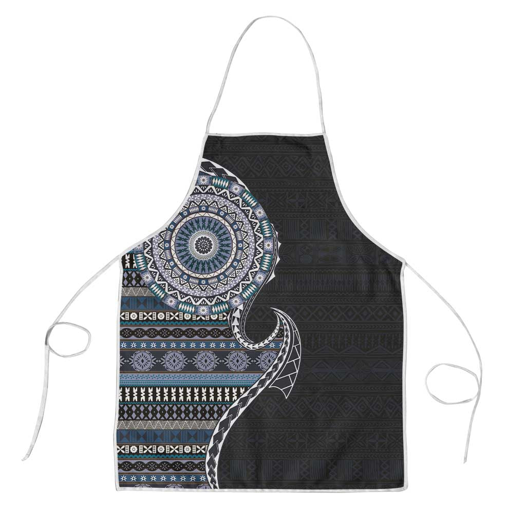 Fijian Masi Tribal Tattoos Art Pattern Apron Navy Color Half Style - Polynesian Pride