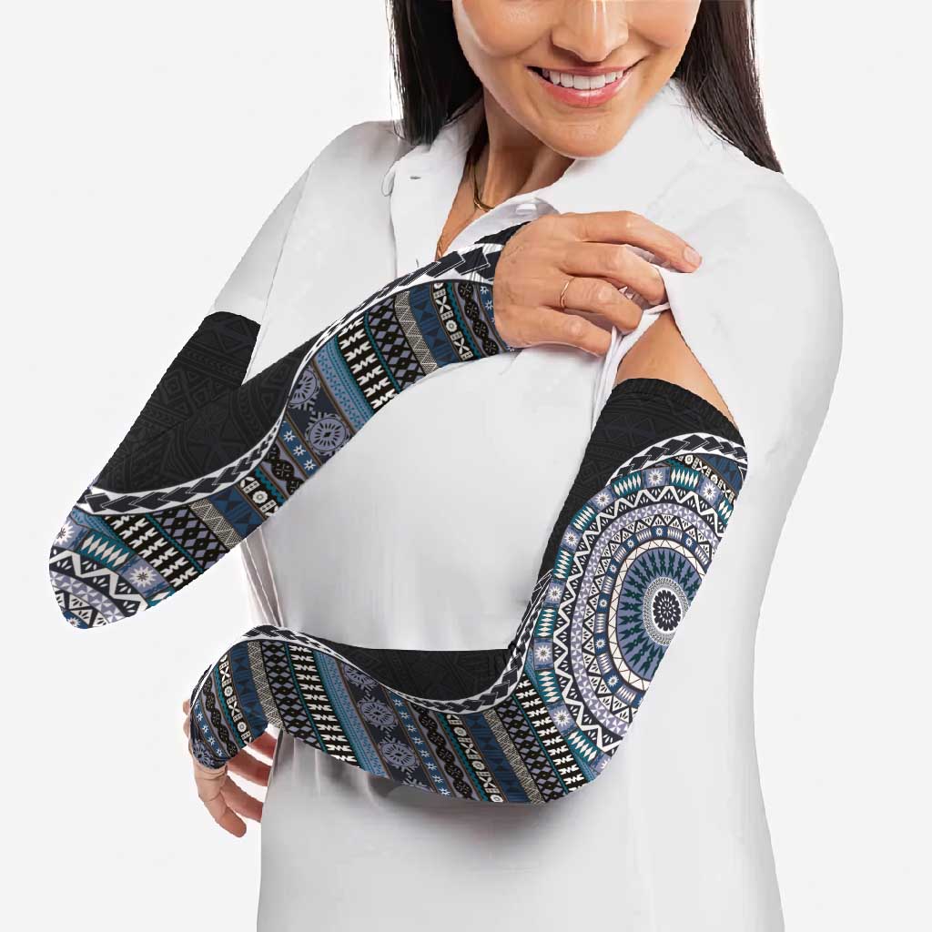 Fijian Masi Tribal Tattoos Art Pattern Arm Sleeves Navy Color Half Style - Polynesian Pride