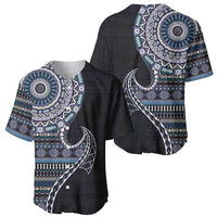 Fijian Masi Tribal Tattoos Art Pattern Baseball Jersey Navy Color Half Style - Polynesian Pride