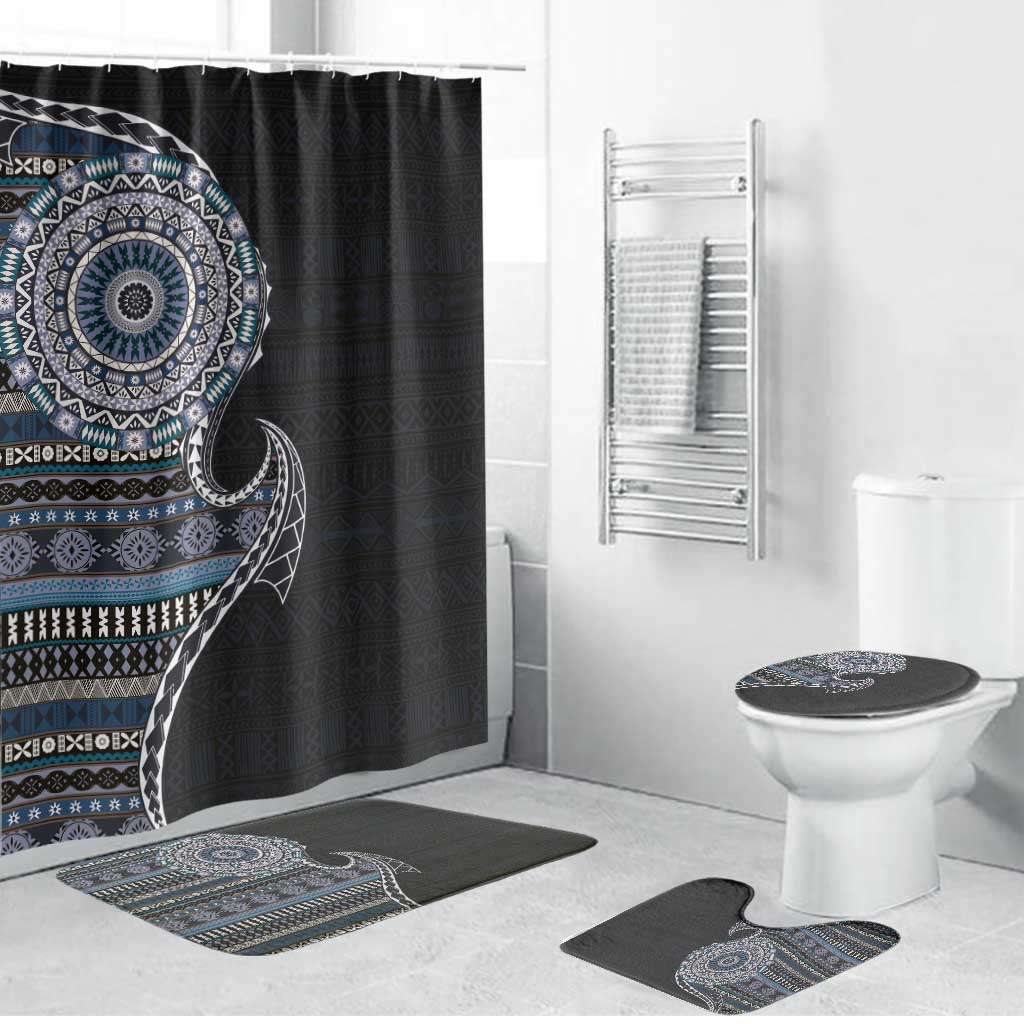 Fijian Masi Tribal Tattoos Art Pattern Bathroom Set Navy Color Half Style - Polynesian Pride