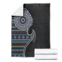Fijian Masi Tribal Tattoos Art Pattern Blanket Navy Color Half Style - Polynesian Pride
