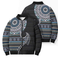 Fijian Masi Tribal Tattoos Art Pattern Bomber Puffer Jacket Navy Color Half Style LT03 - Polynesian Pride