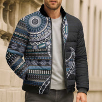 Fijian Masi Tribal Tattoos Art Pattern Bomber Puffer Jacket Navy Color Half Style LT03 - Polynesian Pride