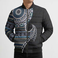 Fijian Masi Tribal Tattoos Art Pattern Bomber Puffer Jacket Navy Color Half Style LT03 - Polynesian Pride