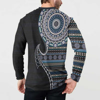 Fijian Masi Tribal Tattoos Art Pattern Button Sweatshirt Navy Color Half Style LT03 - Polynesian Pride
