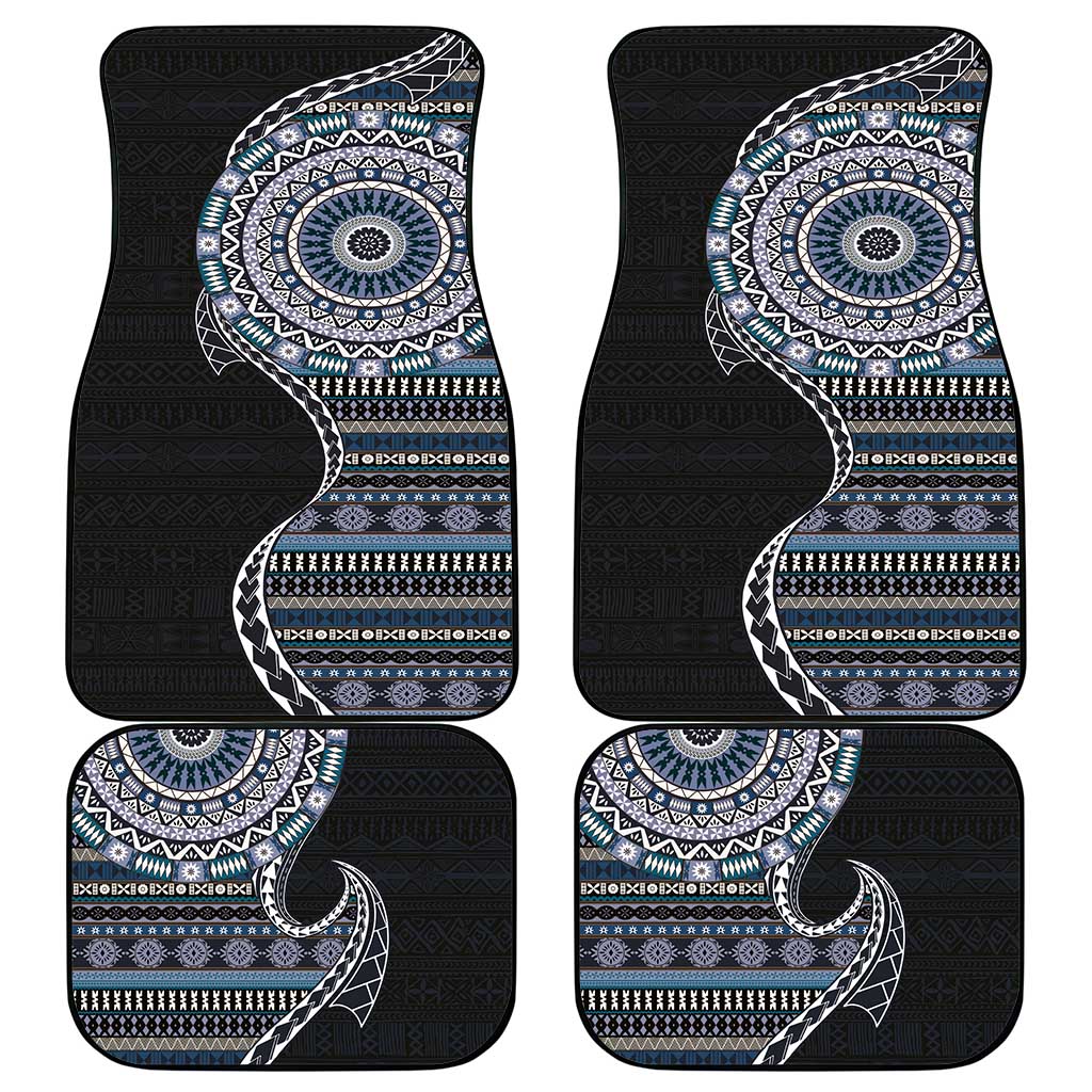Fijian Masi Tribal Tattoos Art Pattern Car Mats Navy Color Half Style - Polynesian Pride