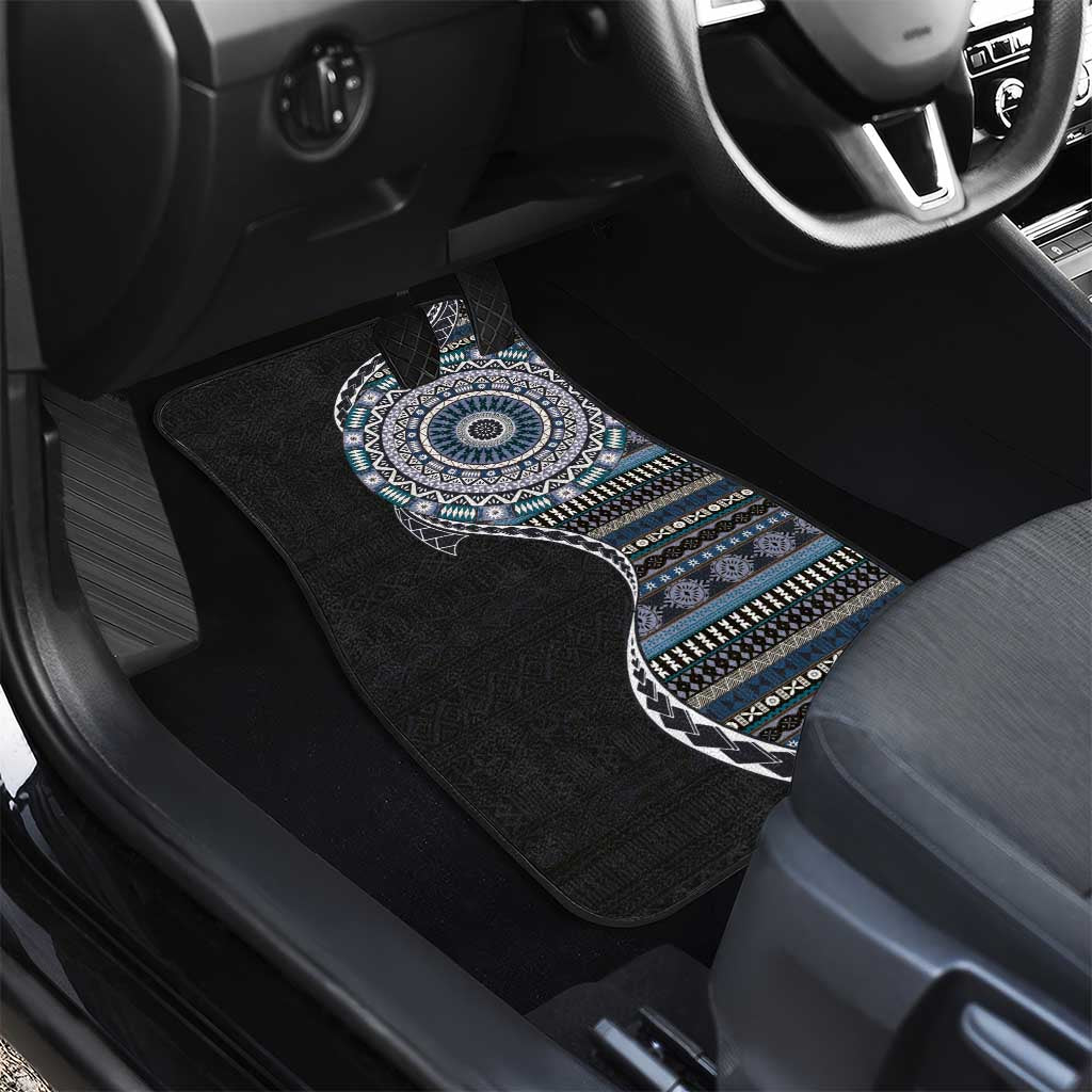 Fijian Masi Tribal Tattoos Art Pattern Car Mats Navy Color Half Style - Polynesian Pride