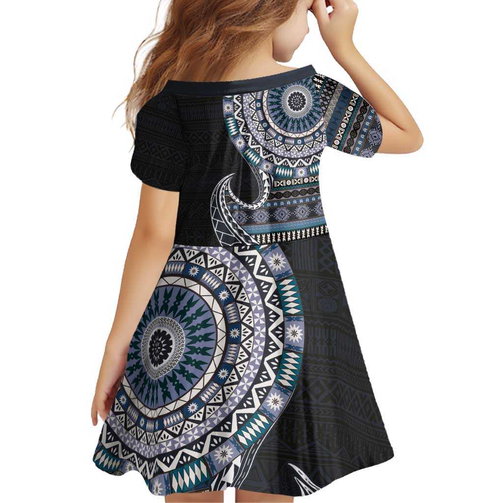 Fijian Masi Tribal Tattoos Art Pattern Family Matching Puletasi and Hawaiian Shirt Navy Color Half Style - Polynesian Pride