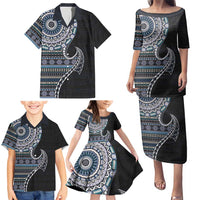 Fijian Masi Tribal Tattoos Art Pattern Family Matching Puletasi and Hawaiian Shirt Navy Color Half Style - Polynesian Pride