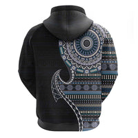Fijian Masi Tribal Tattoos Art Pattern Hoodie Navy Color Half Style - Polynesian Pride