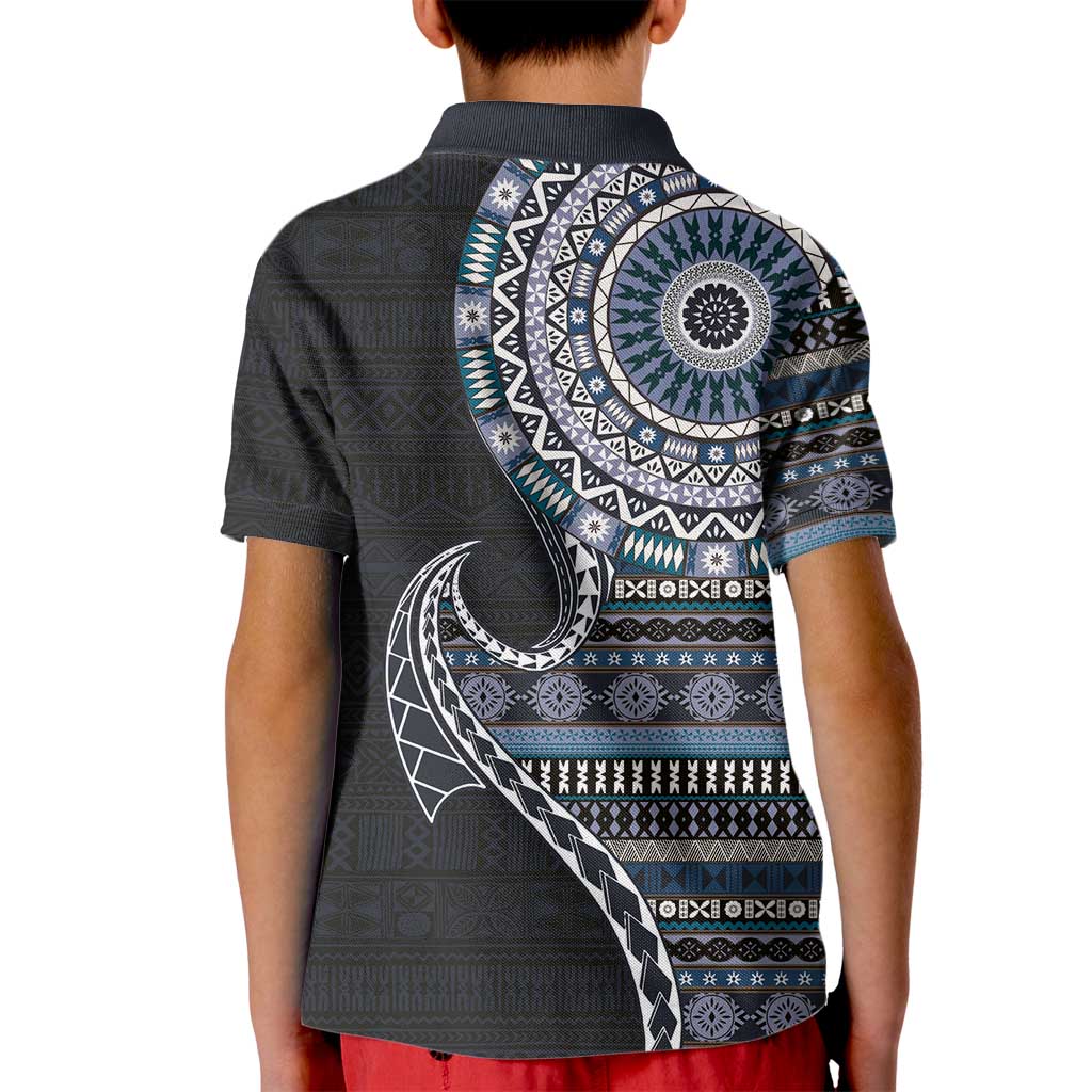 Fijian Masi Tribal Tattoos Art Pattern Kid Polo Shirt Navy Color Half Style LT03 - Polynesian Pride