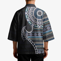 Fijian Masi Tribal Tattoos Art Pattern Kimono Navy Color Half Style - Polynesian Pride