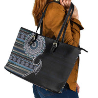 Fijian Masi Tribal Tattoos Art Pattern Leather Tote Bag Navy Color Half Style - Polynesian Pride