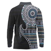 Fijian Masi Tribal Tattoos Art Pattern Long Sleeve Polo Shirt Navy Color Half Style LT03 - Polynesian Pride