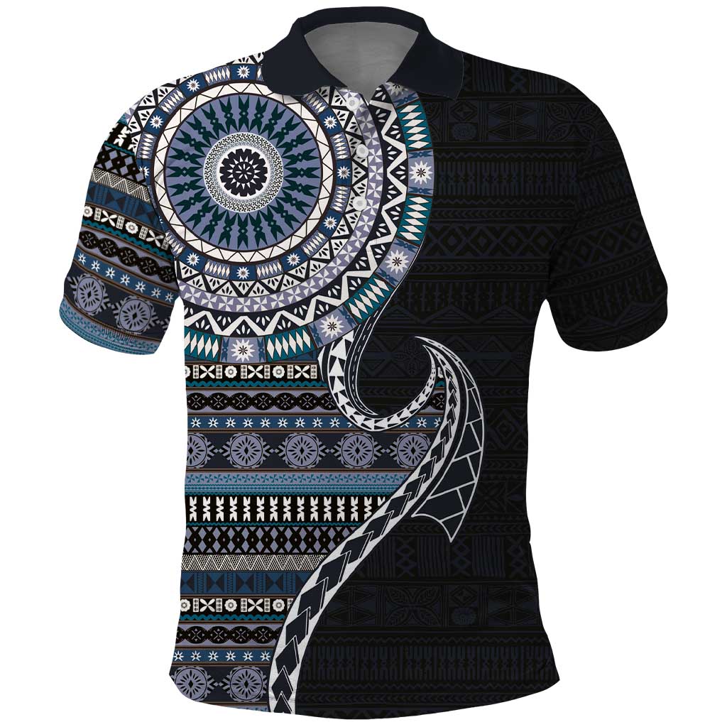 Fijian Masi Tribal Tattoos Art Pattern Polo Shirt Navy Color Half Style LT03 Navy - Polynesian Pride