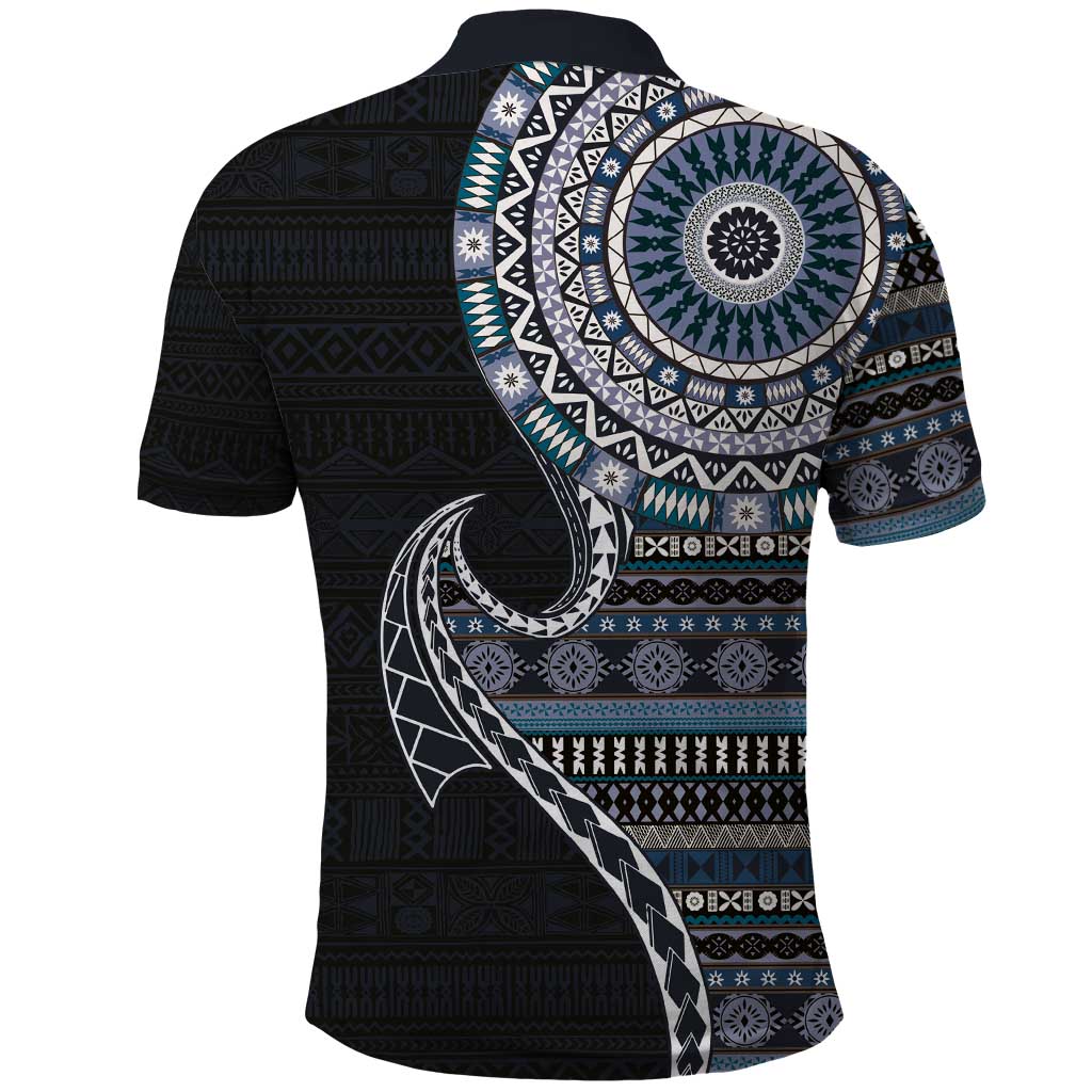 Fijian Masi Tribal Tattoos Art Pattern Polo Shirt Navy Color Half Style LT03 - Polynesian Pride