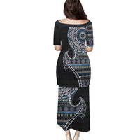 Fijian Masi Tribal Tattoos Art Pattern Puletasi Navy Color Half Style - Polynesian Pride