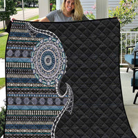 Fijian Masi Tribal Tattoos Art Pattern Quilt Navy Color Half Style - Polynesian Pride