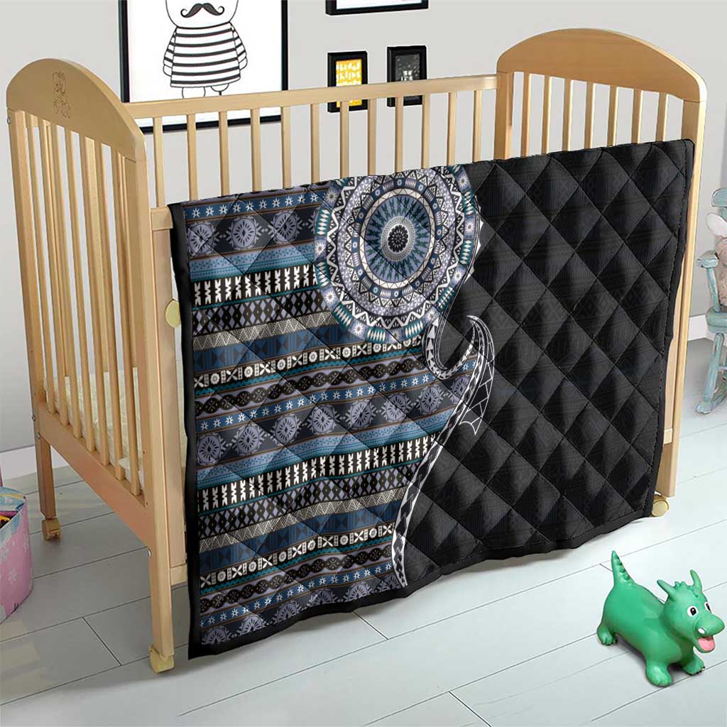 Fijian Masi Tribal Tattoos Art Pattern Quilt Navy Color Half Style - Polynesian Pride