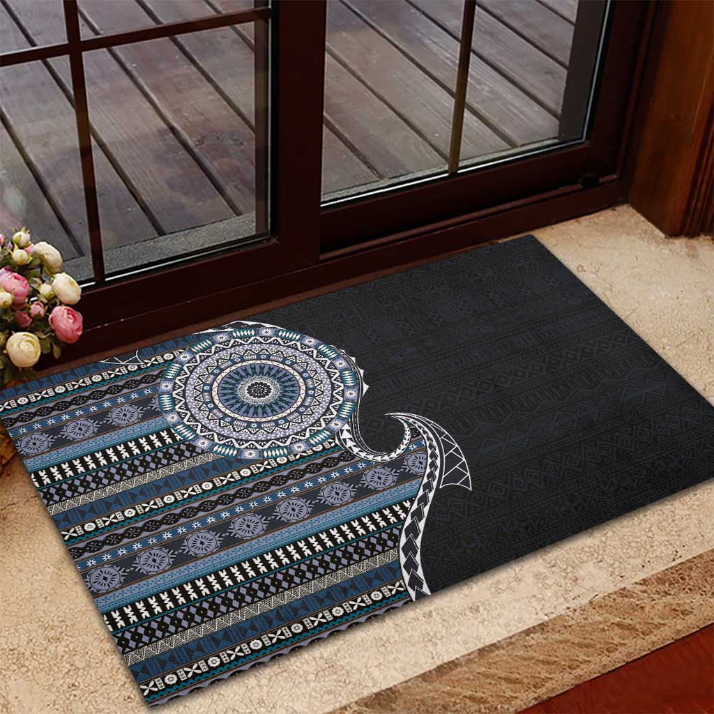 Fijian Masi Tribal Tattoos Art Pattern Rubber Doormat Navy Color Half Style LT03 - Polynesian Pride