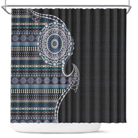 Fijian Masi Tribal Tattoos Art Pattern Shower Curtain Navy Color Half Style - Polynesian Pride