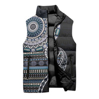 Fijian Masi Tribal Tattoos Art Pattern Sleeveless Puffer Jacket Navy Color Half Style LT03 - Polynesian Pride
