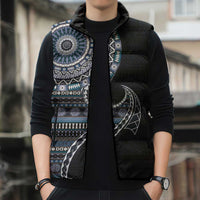 Fijian Masi Tribal Tattoos Art Pattern Sleeveless Puffer Jacket Navy Color Half Style LT03 - Polynesian Pride