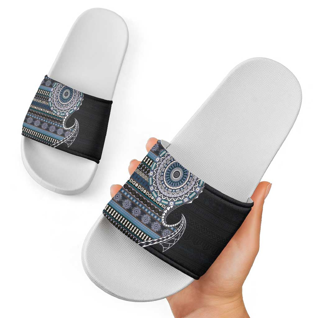 Fijian Masi Tribal Tattoos Art Pattern Slide Sandals Navy Color Half Style - Polynesian Pride