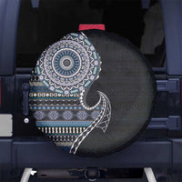Fijian Masi Tribal Tattoos Art Pattern Spare Tire Cover Navy Color Half Style - Polynesian Pride