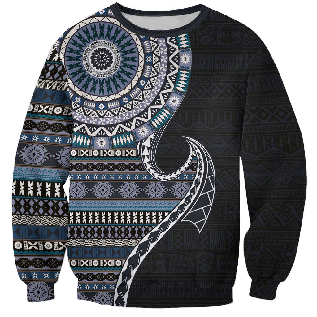 Fijian Masi Tribal Tattoos Art Pattern Sweatshirt Navy Color Half Style LT03 Unisex Navy - Polynesian Pride