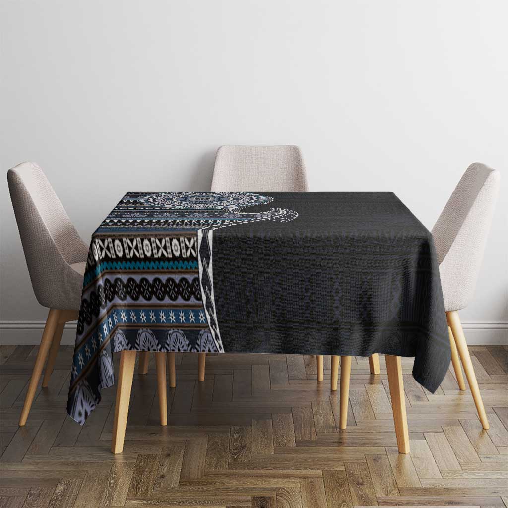Fijian Masi Tribal Tattoos Art Pattern Tablecloth Navy Color Half Style - Polynesian Pride