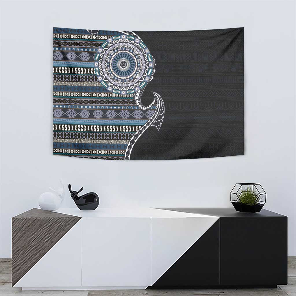 Fijian Masi Tribal Tattoos Art Pattern Tapestry Navy Color Half Style LT03 - Polynesian Pride
