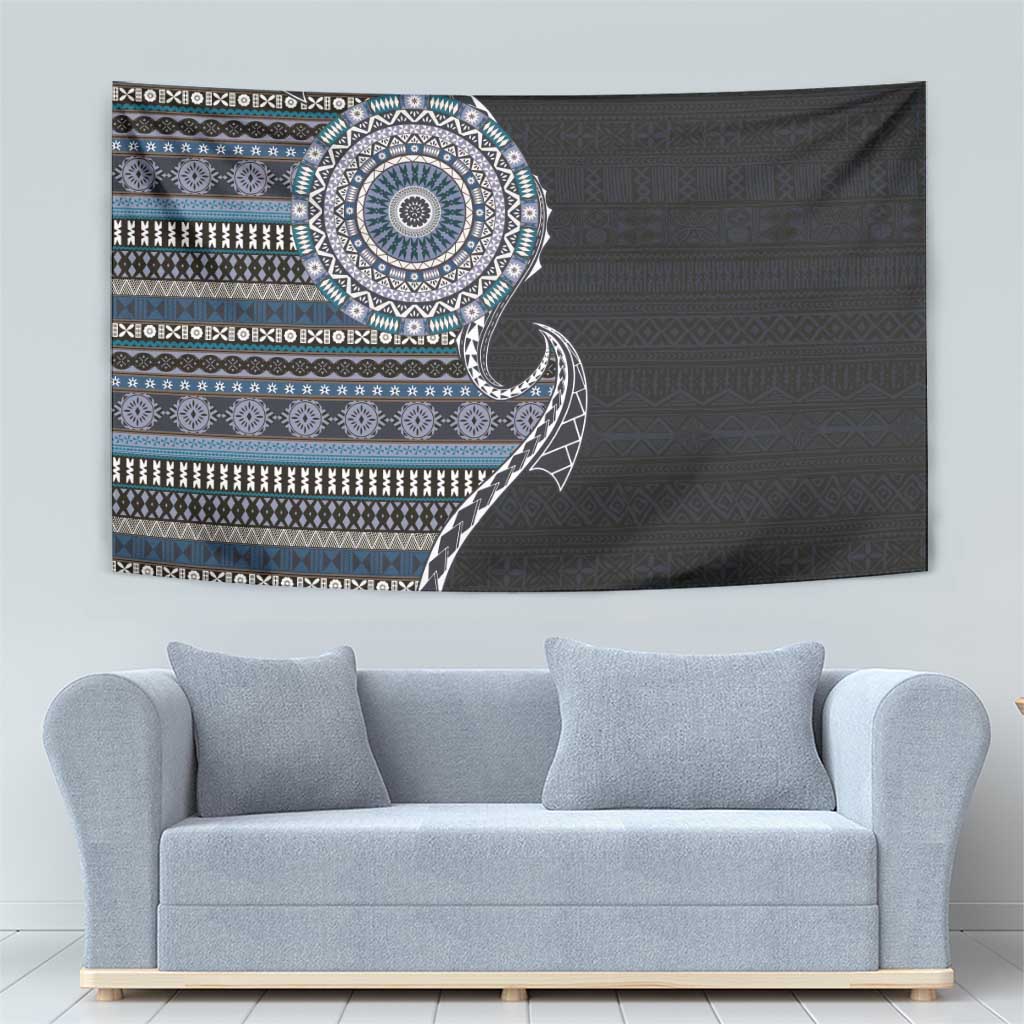 Fijian Masi Tribal Tattoos Art Pattern Tapestry Navy Color Half Style LT03 - Polynesian Pride