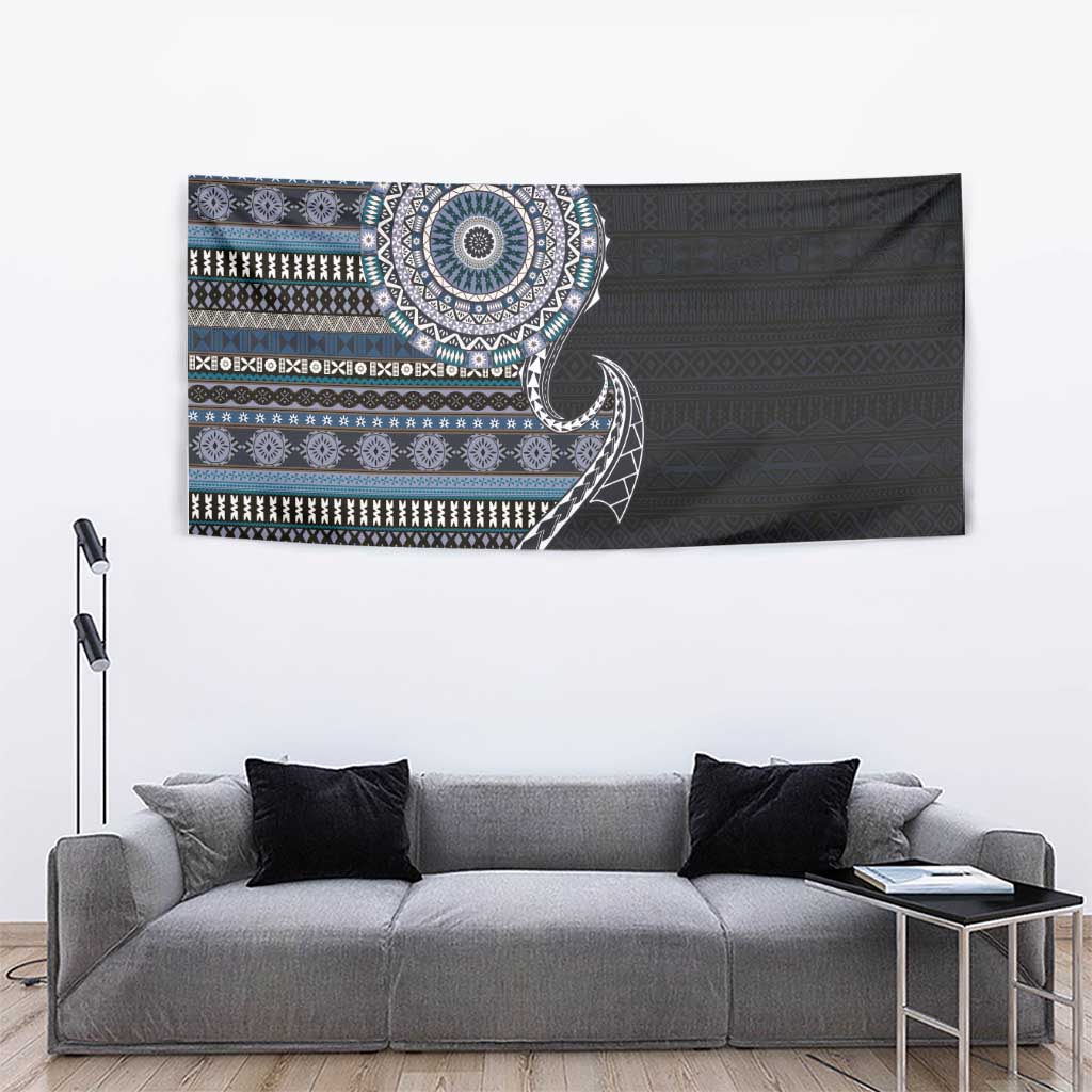 Fijian Masi Tribal Tattoos Art Pattern Tapestry Navy Color Half Style LT03 - Polynesian Pride