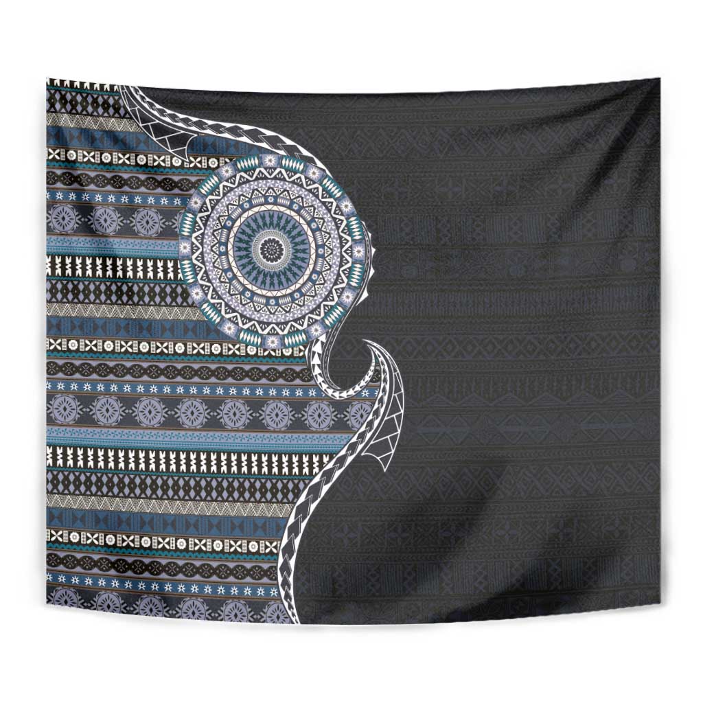 Fijian Masi Tribal Tattoos Art Pattern Tapestry Navy Color Half Style LT03 - Polynesian Pride