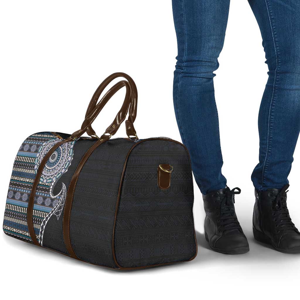 Fijian Masi Tribal Tattoos Art Pattern Travel Bag Navy Color Half Style - Polynesian Pride