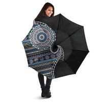 Fijian Masi Tribal Tattoos Art Pattern Umbrella Navy Color Half Style - Polynesian Pride
