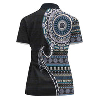 Fijian Masi Tribal Tattoos Art Pattern Women Polo Shirt Navy Color Half Style - Polynesian Pride