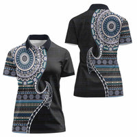 Fijian Masi Tribal Tattoos Art Pattern Women Polo Shirt Navy Color Half Style - Polynesian Pride