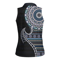 Fijian Masi Tribal Tattoos Art Pattern Women Sleeveless Polo Shirt Navy Color Half Style LT03 - Polynesian Pride