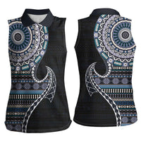 Fijian Masi Tribal Tattoos Art Pattern Women Sleeveless Polo Shirt Navy Color Half Style LT03 - Polynesian Pride