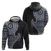 Fijian Masi Tribal Tattoos Art Pattern Zip Hoodie Navy Color Half Style - Polynesian Pride