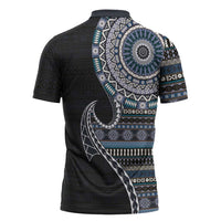 Fijian Masi Tribal Tattoos Art Pattern Zipper Polo Shirt Navy Color Half Style LT03 - Polynesian Pride