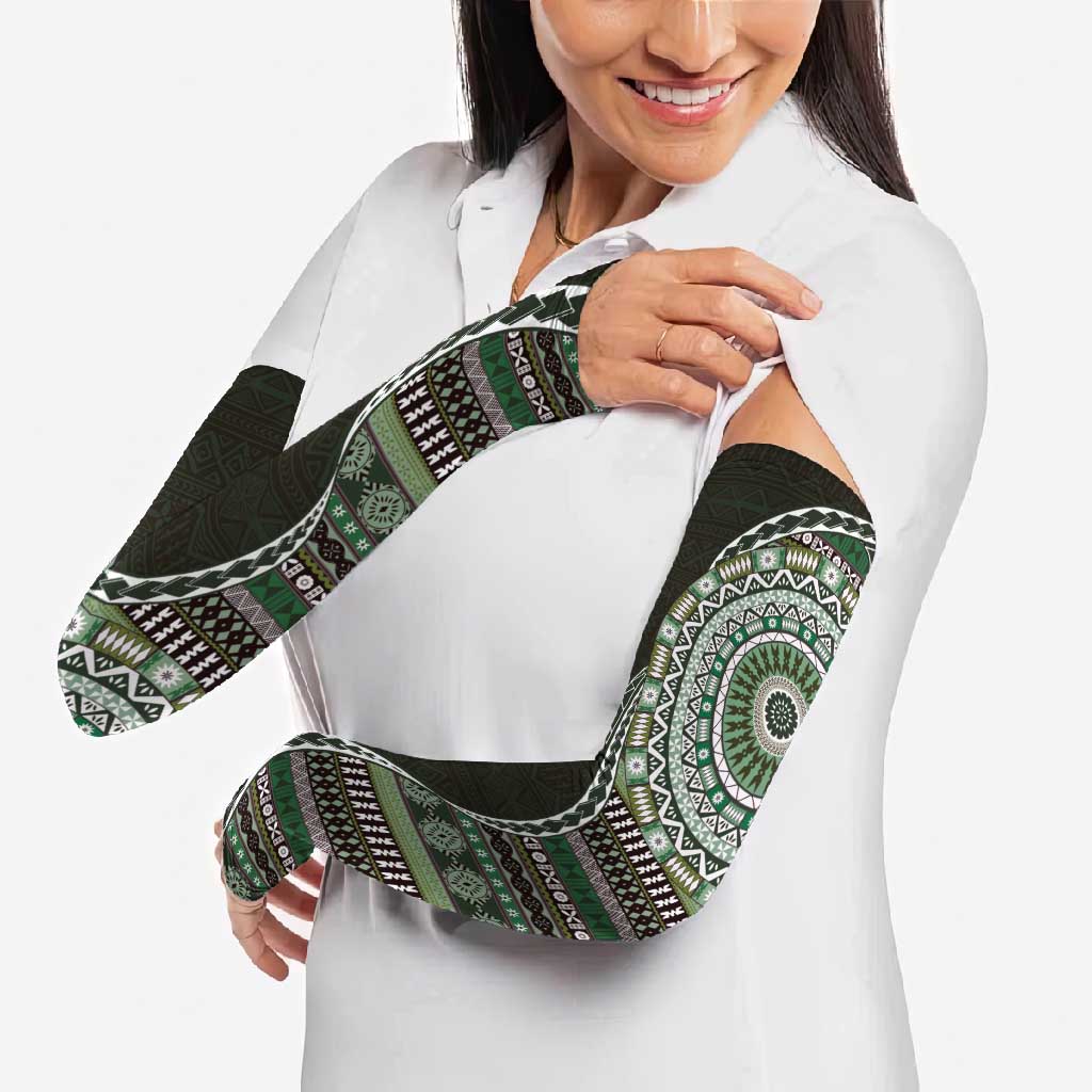 Fijian Masi Tribal Tattoos Art Pattern Arm Sleeves Green Color Half Style - Polynesian Pride