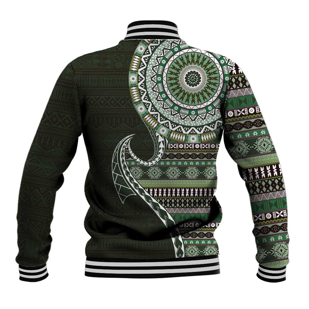 Fijian Masi Tribal Tattoos Art Pattern Baseball Jacket Green Color Half Style LT03 - Polynesian Pride