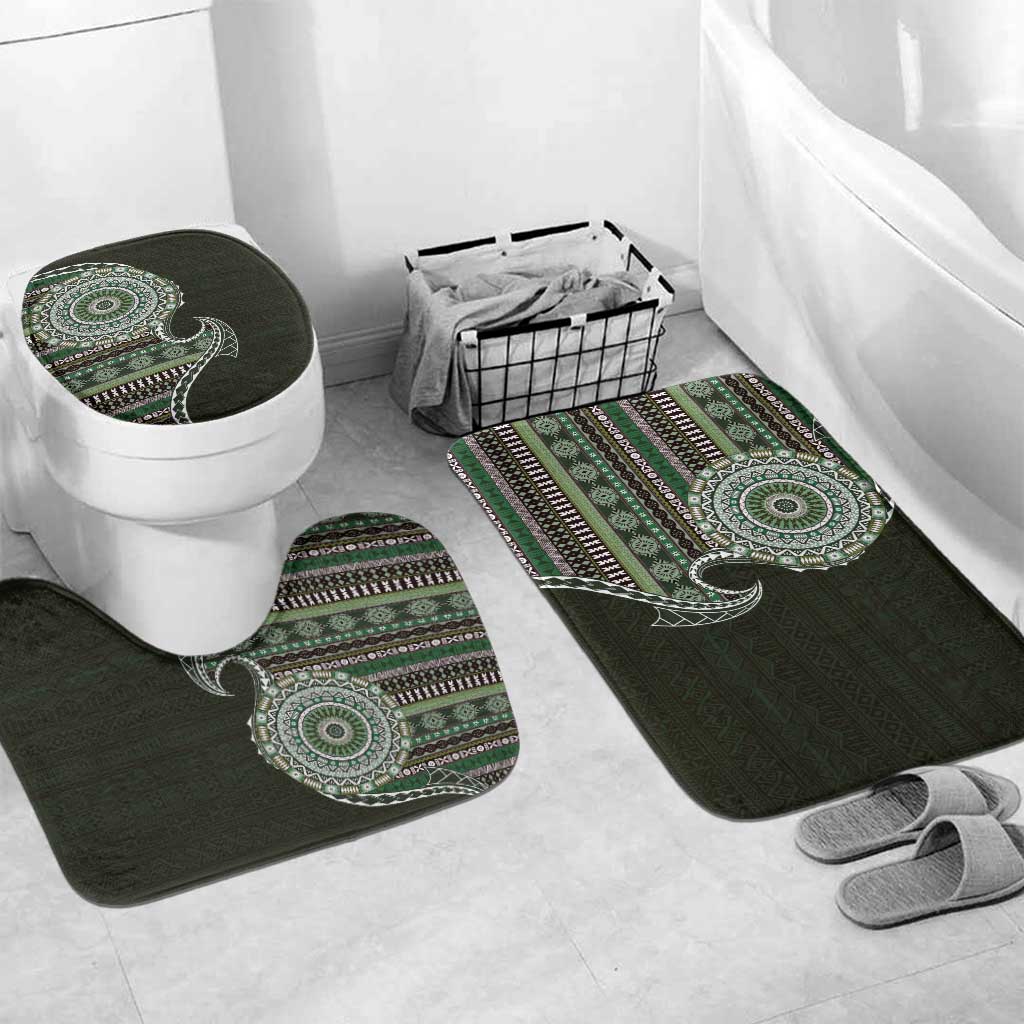 Fijian Masi Tribal Tattoos Art Pattern Bathroom Set Green Color Half Style - Polynesian Pride