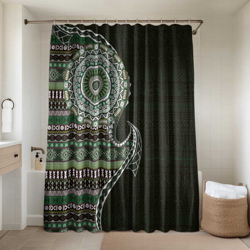 Fijian Masi Tribal Tattoos Art Pattern Bathroom Set Green Color Half Style - Polynesian Pride