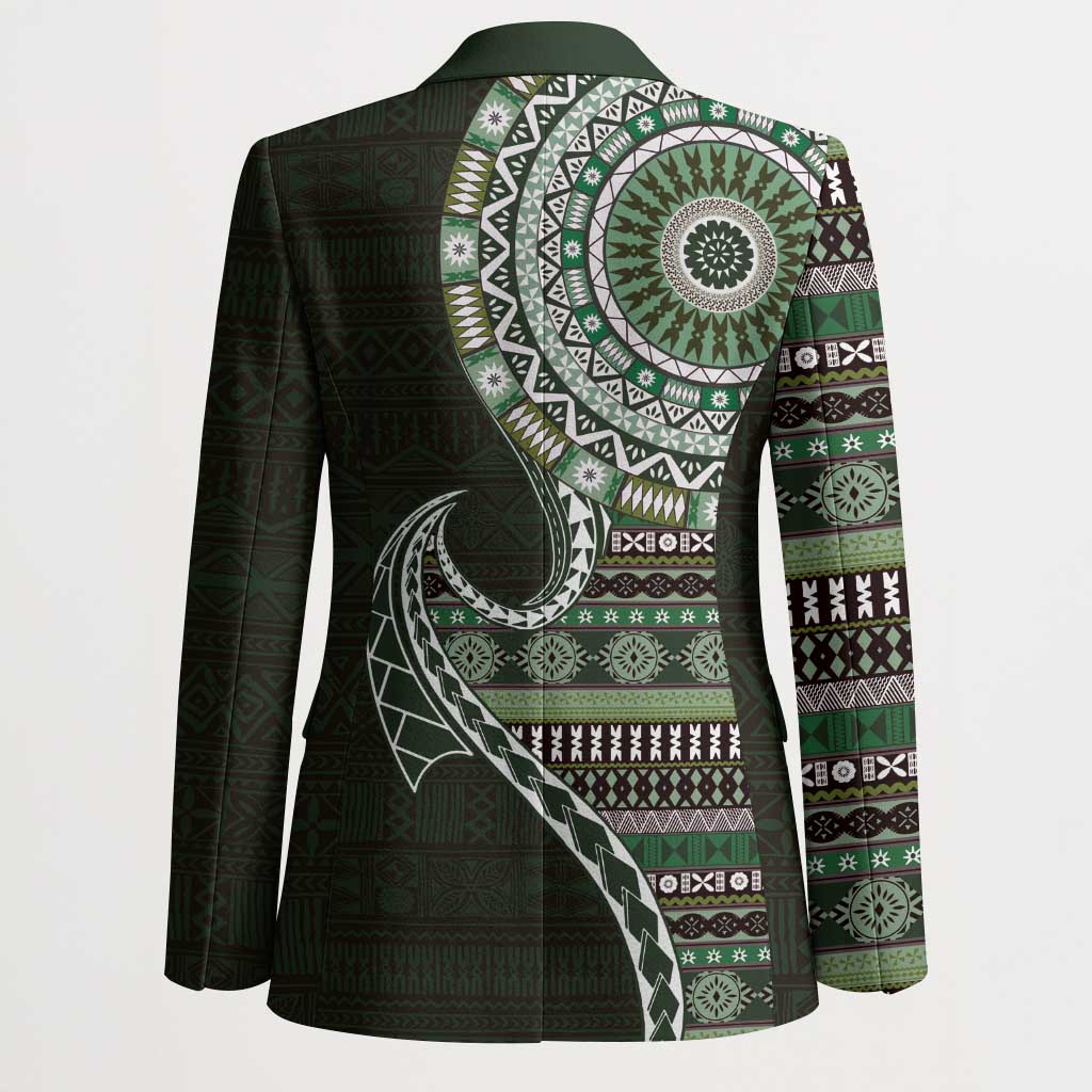 Fijian Masi Tribal Tattoos Art Pattern Blazer Green Color Half Style - Polynesian Pride