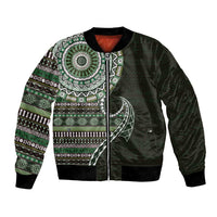 Fijian Masi Tribal Tattoos Art Pattern Bomber Jacket Green Color Half Style - Polynesian Pride